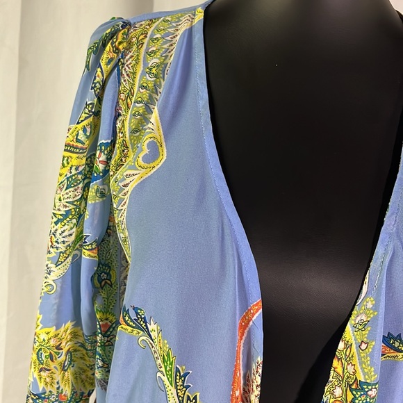 NWT Umgee Blue Multicolor Paisley Print Bell Sleeve Kimono Jacket - Picture 5 of 16